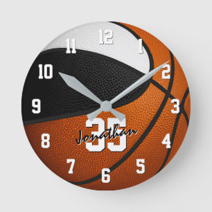 Zwart wit team kleuren basketbal gepersonaliseerd ronde klok