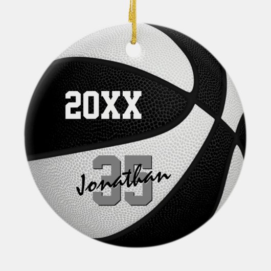 zwart wit team kleuren basketbal keramisch ornament (Achterkant)