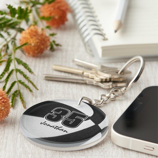 Zwart wit team kleuren jongens basketbal sleutelhanger (Voorkant Rechts)