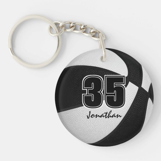 Zwart wit team kleuren jongens basketbal sleutelhanger (Voorkant)