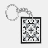 Zwart-wit Tegel in Spaanse stijl Sleutelhanger (Voorkant Links)