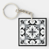 Zwart-wit Tegel in Spaanse stijl Sleutelhanger (Voorkant)