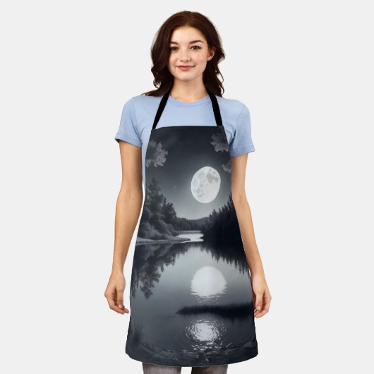 zwart-wit tekening, het meer en de sterren schort (Gedragen)