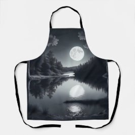 zwart-wit tekening, het meer en de sterren schort