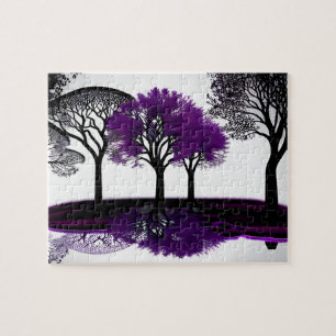 Zwart-wit tekening met Crazy Paarse Tree Legpuzzel
