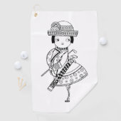 Zwart-wit tekening van een vrouw met golfhanddoek (Insitu)