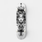 Zwart-wit tekening van een vrouw persoonlijk skateboard (Voorkant)
