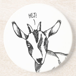 Zwart-wit Tekening van Kleine Geit gezegde "Hej!" Zandsteen Onderzetter