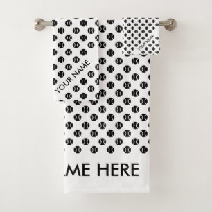 Zwart-wit tennisbalprint met aangepaste naam bad handdoek