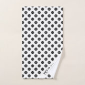 Zwart-wit tennisbalprint met aangepaste naam bad handdoek (Handdoek)