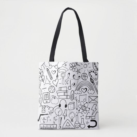 Zwart-wit Terug naar school Blauw kunstboek Tote Bag (Voorkant)