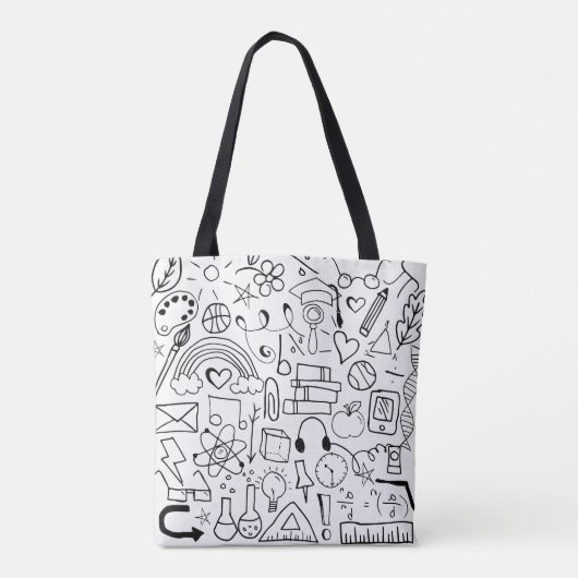 Zwart-wit Terug naar school Blauw kunstboek Tote Bag (Achterkant)