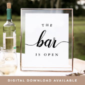 Zwart-wit "The Bar is Open" Weddenschap Poster