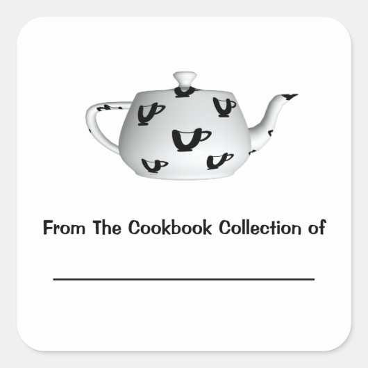 Zwart-wit theepot gepersonaliseerde boekenplaat vierkante sticker (Voorkant)