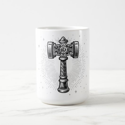 Zwart-wit Thor's Hamer Mjolnir Koffiemok (Center)