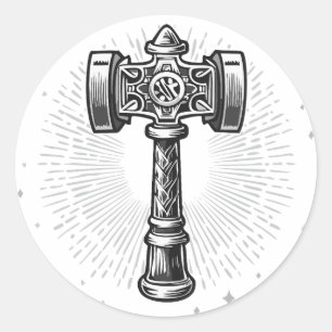 Zwart-wit Thor's Hamer Mjolnir Ronde Sticker