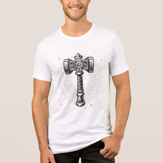 Zwart-wit Thor's Hamer Mjolnir Tri-Blend Shirt (Voorkant)