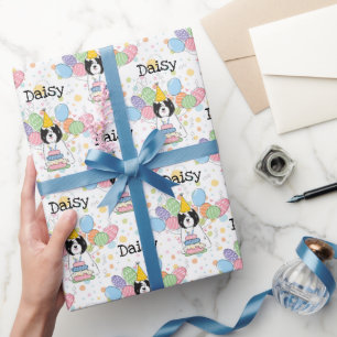 Zwart Wit Tibetaans Terriër Hond Verjaardag Cadeaupapier