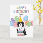 Zwart Wit Tibetaans Terriër Hond Verjaardagsfeest Kaart (Gele Bloem)