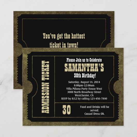 Zwart-wit Ticketuitnodiging,  Stijl Kaart (Voorkant / Achterkant)