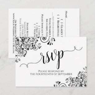 Zwart & wit tierelantijn elegante kalligrafie brui RSVP kaartje