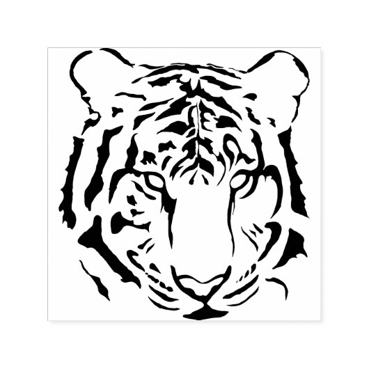 Zwart-wit Tiger Gezicht Strepen Silhouet Zelfinktende Stempel (Design)