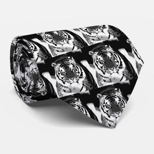 Zwart & Wit Tiger Pop Kunst Stropdas (Opgerold)