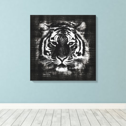Zwart-wit Tiger  Verpakt Canvas (Insitu (Houten vloer))