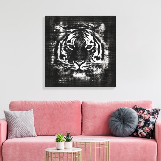 Zwart-wit Tiger  Verpakt Canvas (Insitu (Woonkamer))