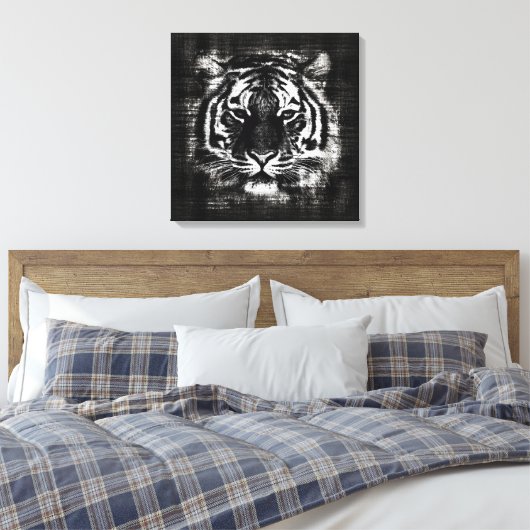Zwart-wit Tiger  Verpakt Canvas Afdruk (Insitu (Slaapkamer))