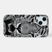 Zwart-Wit Tijger Gezicht iPhone 15 Case (Achterkant horizontaal)