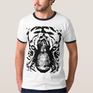 Zwart Wit Tijger Gezicht Pop Art Mannen Modern Rin T-shirt
