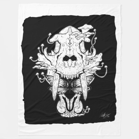 Zwart-wit Tijger schedel en mot Fleece Deken (Voorkant)