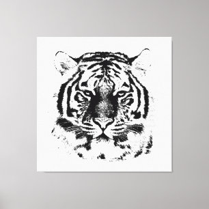 Zwart-wit tijgergezicht dicht canvas afdruk
