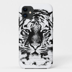 Zwart-wit tijgergezicht dicht iPhone 11 hoesje
