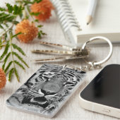 Zwart-wit tijgergezicht sleutelhanger (Voorkant Rechts)