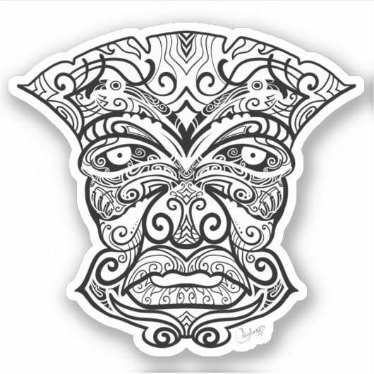 Zwart-wit Tiki masker Sticker (Voorkant)
