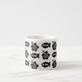 Zwart-wit Tiki-vis- en bloempatroon Espresso Kop (Voorkant)
