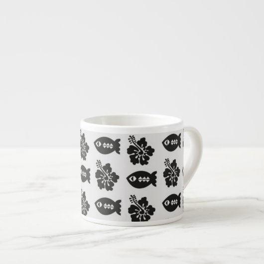 Zwart-wit Tiki-vis- en bloempatroon Espresso Kop (Voorkant rechts)