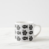 Zwart-wit Tiki-vis- en bloempatroon Espresso Kop (Rechts)