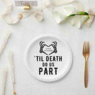 Zwart Wit Til Death Do us Part Skelet Bruiloft Papieren Bordje