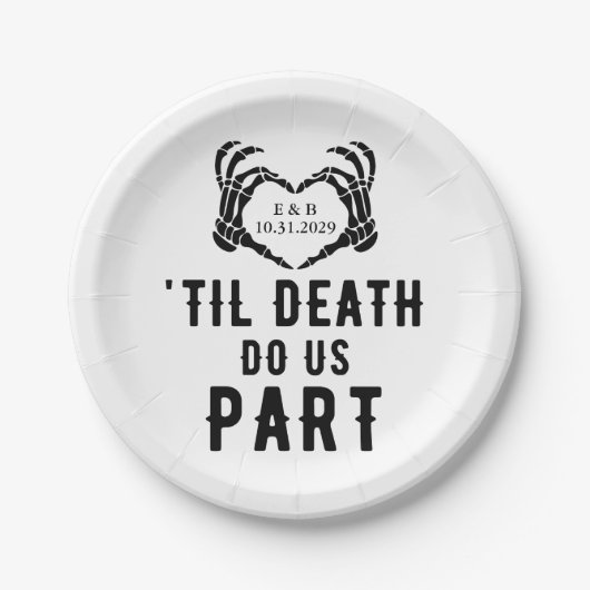 Zwart Wit Til Death Do us Part Skelet Bruiloft Papieren Bordje (Voorkant)