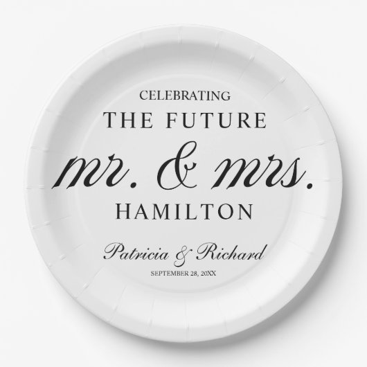 Zwart-Wit Toekomstige Bruid En Bruidegom Verloving Papieren Bordje (Voorkant)