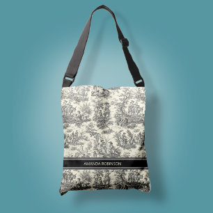  zwart-wit Toile de Jouy bedrukt Crossbody Tas