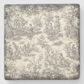 zwart-wit Toile de Jouy patroon Stenen Onderzetter (Voorkant)