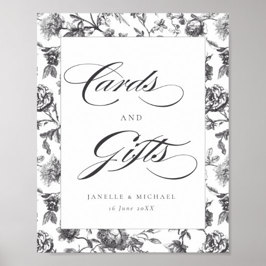Zwart & Wit  Toile Kaarten & Geschenken Trouwen Poster (Voorkant)