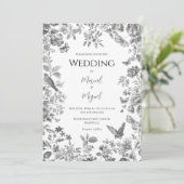 Zwart & Wit Toile Vintage bruiloft Kaart (Staand voorkant)