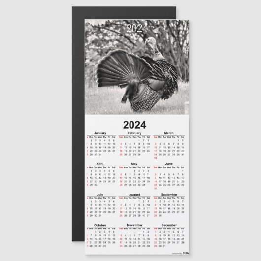 Zwart-wit Tom Turkije Magnetische Kalender Kaart (Voorkant / Achterkant)