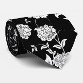 Zwart & Wit Tonen Retro Bloemen Patroon Stropdas (Opgerold)