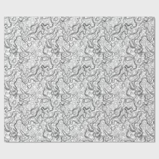 Zwart wit Topografisch Kaartpatroon Verpakkingspap Cadeaupapier (Vlak)